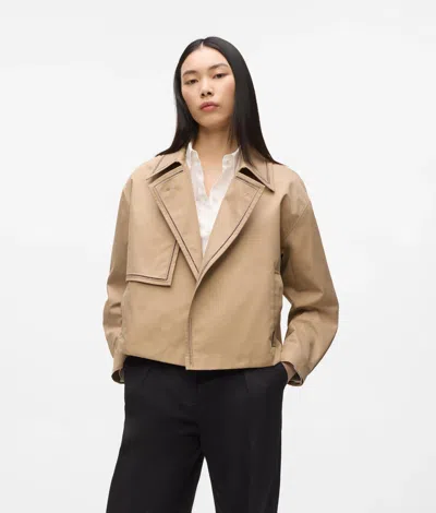 Karl Lagerfeld Cut-out Embroidery Short Trench Coat In Brown