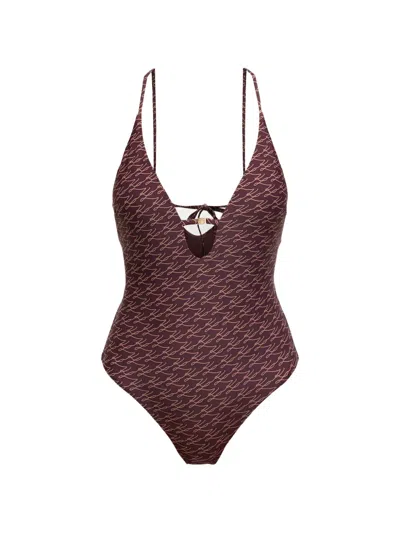Karl Lagerfeld Cutout Printed Swimsuit In Brown
