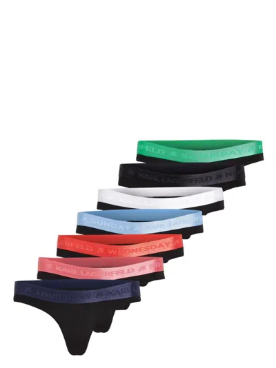 Karl Lagerfeld Seven-pack Logo-waistband Thongs In 899 Black / Multicolor