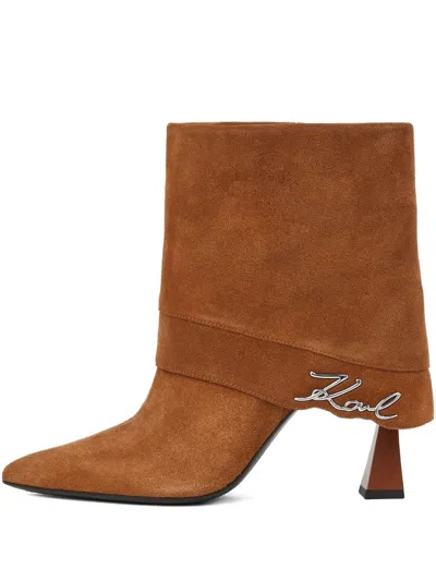 Karl Lagerfeld Debutante Fold-over Ankle Boots In Brown
