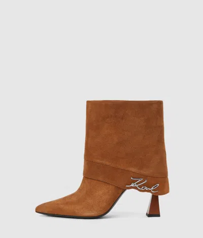 Karl Lagerfeld Debutante Fold-down Ankle Boots In Brown