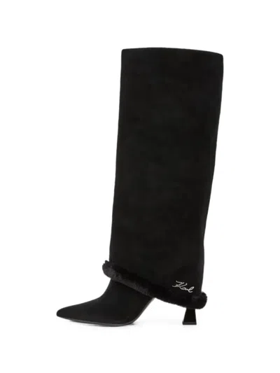 Karl Lagerfeld Debutante Fold-down High-leg Boots In Black