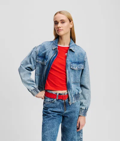 Karl Lagerfeld Denim Bomber Jacket In Blue