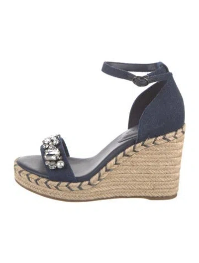 Pre-owned Karl Lagerfeld Denim Crystal Embellishments Sandals In Blue