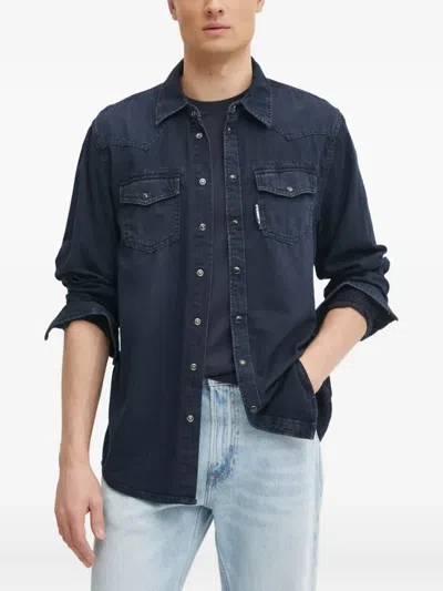Karl Lagerfeld Denim Flap-pocket Shirt In Brown