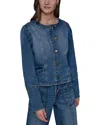 Karl Lagerfeld Petite Crewneck Button-front Denim Jacket In Blue