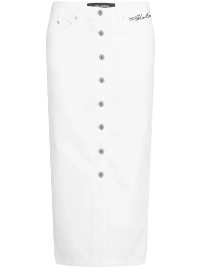 Karl Lagerfeld Denim Midi Skirt In White