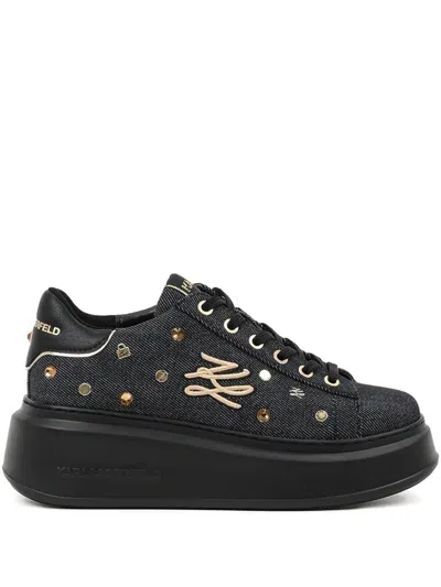 Karl Lagerfeld Denim Platform Sneakers In Black