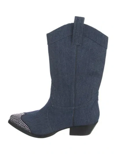 Pre-owned Karl Lagerfeld Denim Printed Western Boots In Blue