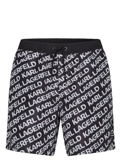 Karl Lagerfeld Diagonal Logo-print Swim Shorts In Black