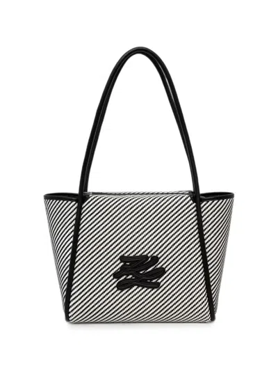 Karl Lagerfeld Diagonal-stripe Monogram-patch Tote Bag In Red