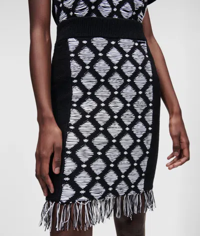 Karl Lagerfeld Diamond Bouclé Fringed Skirt In Black