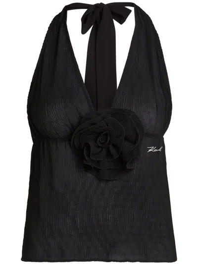 Karl Lagerfeld Dna Flower Top In Black