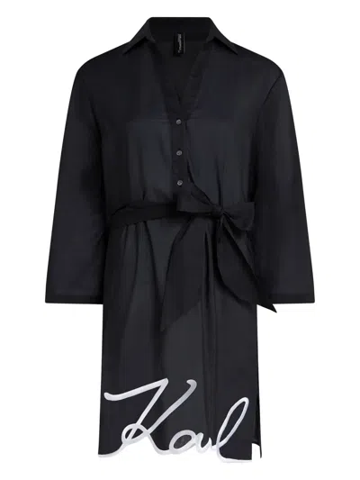 Karl Lagerfeld Dna Signature Semi-sheer Beach Dress In 999 Black