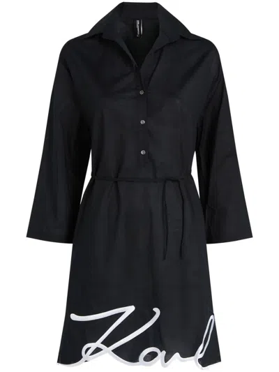 Karl Lagerfeld Dna Signature Semi-sheer Beach Dress In 999 Black