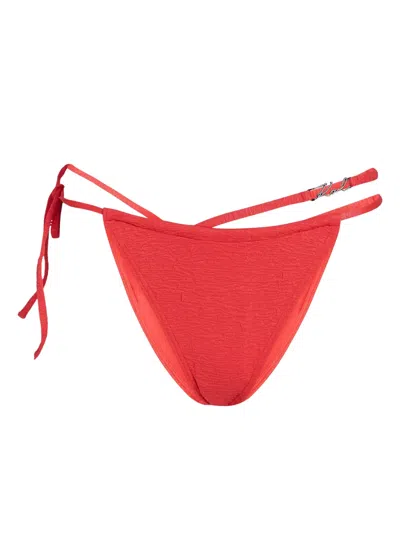Karl Lagerfeld Dna Textured Bikini Bottoms In Red