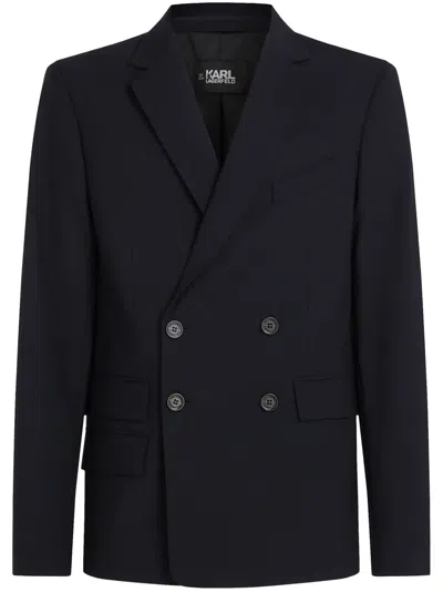 Karl Lagerfeld Double-breasted Recycled Polyester Blazer In 黑色