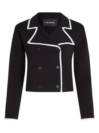 Karl Lagerfeld Double-breasted Cardigan In Black