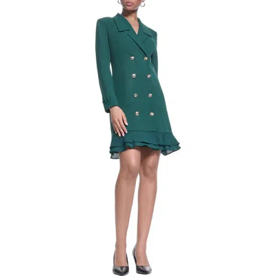 Karl Lagerfeld Double Breasted Long Sleeve Scuba Crepe Blazer Dress In Green
