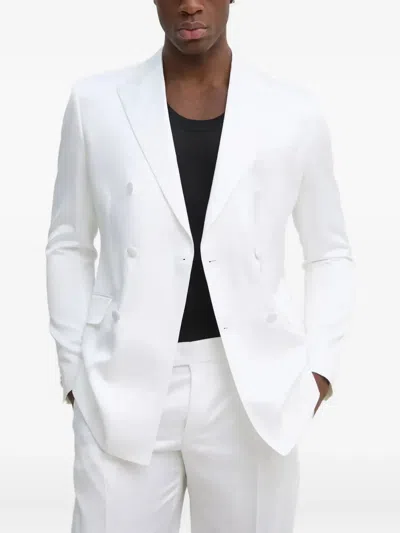 Karl Lagerfeld Double-breasted Peak-lapel Blazer In White
