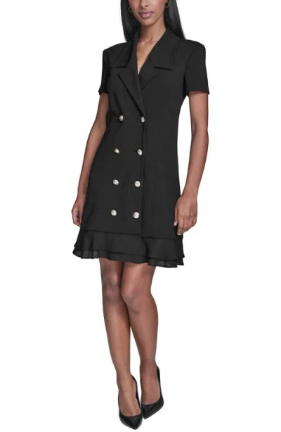 Karl Lagerfeld Double Breasted Ruffle Hem Blazer Minidress In Black