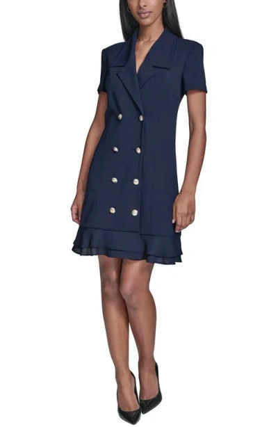 Karl Lagerfeld Double Breasted Ruffle Hem Blazer Minidress In Blue