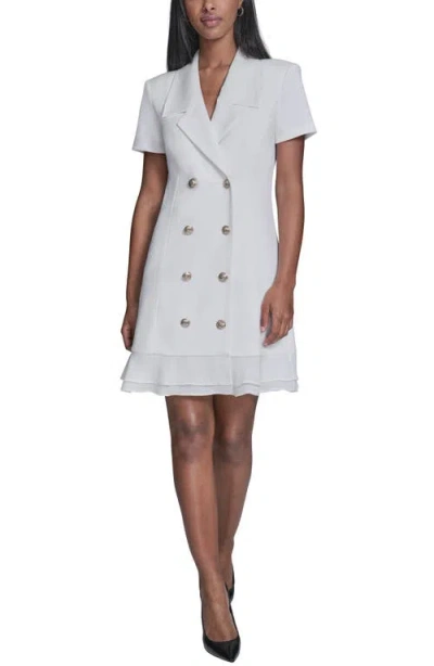 Karl Lagerfeld Double Breasted Ruffle Hem Blazer Minidress In White