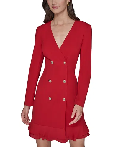 Karl Lagerfeld Double Breasted Ruffle Hem Dress In Red