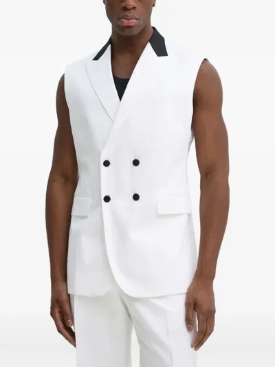 Karl Lagerfeld Double-breasted Waistcoat In White