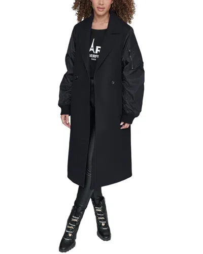 Karl Lagerfeld Double-breasted Wool-blend Bomber Jacket In Black