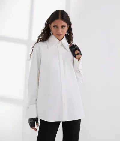 Karl Lagerfeld Double Collar Poplin Shirt In White