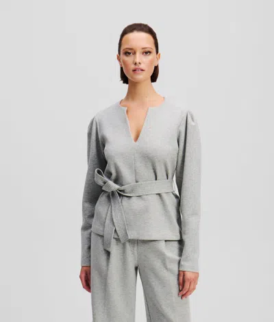 Karl Lagerfeld Double Jersey V-neck Sweatshirt In Gray