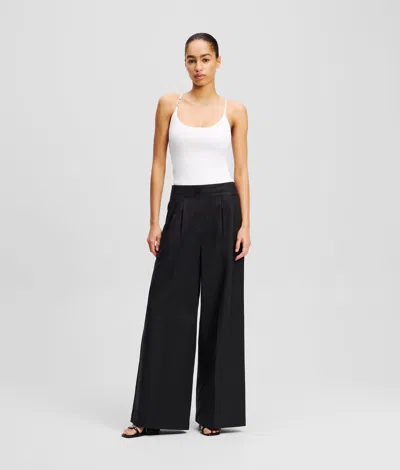 Karl Lagerfeld Double-pleated Wide-leg Pants In Black