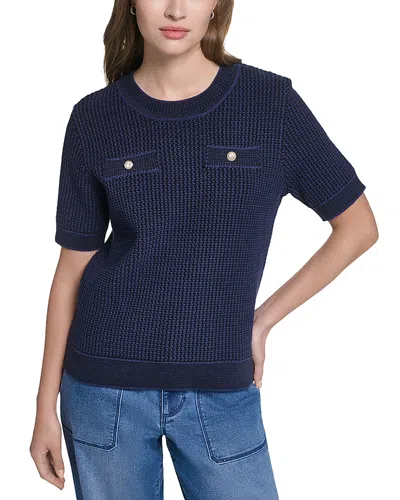 Karl Lagerfeld Double Pocket Short Sleeve Sweater In Blue