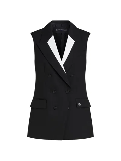 Karl Lagerfeld Double-breasted Tailored Vest In Black