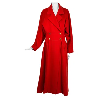 Pre-owned Karl Lagerfeld Dramatic Red Wool Dolman Sleeve Semi Full Skirt Coat 10 1980s