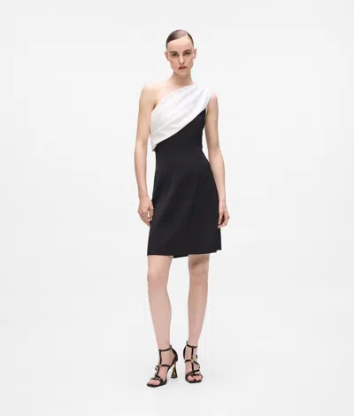Karl Lagerfeld Draped One-shoulder Dress In Black