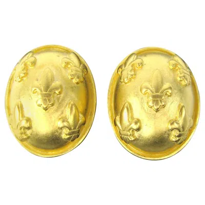 Pre-owned Karl Lagerfeld Earrings Black Gold Gilt Fleur De Lis New, Never Worn