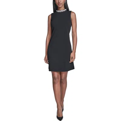 Karl Lagerfeld Embellish Scuba Crepe Sheath Dress In Black