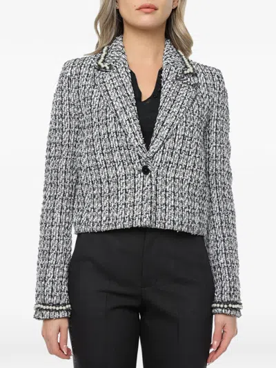 Karl Lagerfeld Embellished Bouclé Jacket In Gray
