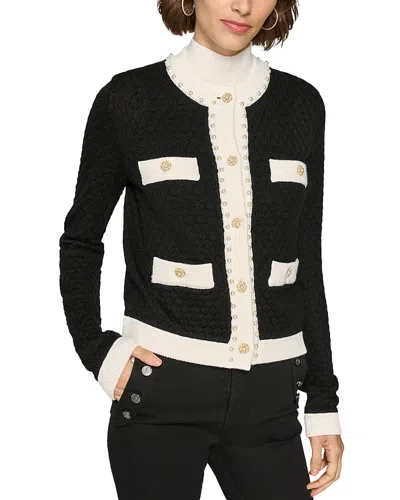 Karl Lagerfeld Women's Four-pocket Cardigan In Black Soft White