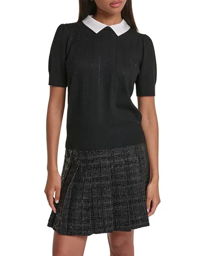 Karl Lagerfeld Embellished Contrast Collar Sweater In Black