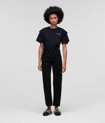Karl Lagerfeld Embellished Kl Monogram Straight-leg Jeans In Black