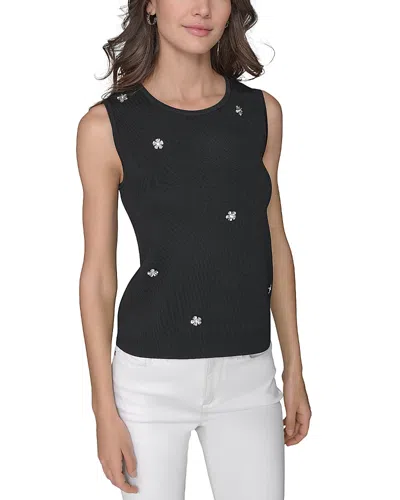 Karl Lagerfeld Embellished Knit Top In Black