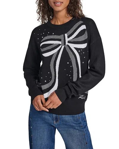 Karl Lagerfeld Embellished Large Bow Sweater In Black
