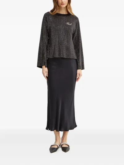Karl Lagerfeld Embellished Long-sleeve Sweater In Black