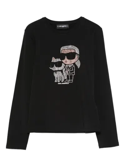 Karl Lagerfeld Kids' Embellished Long-sleeve T-shirt In Black