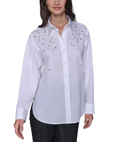 Karl Lagerfeld Embellished Poplin Blouse In White