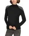 Karl Lagerfeld Womens Embellished Extra Fine Merino Wool Mock Turtleneck Sweater In Black