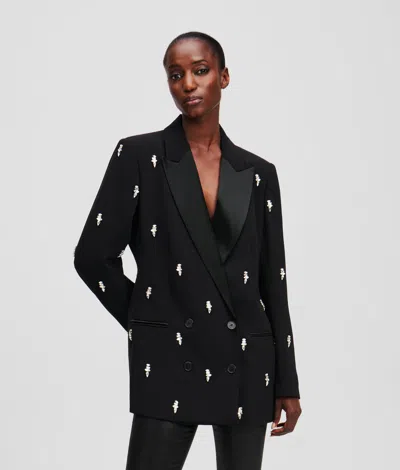 Karl Lagerfeld Embellished Tailored Blazer In Black